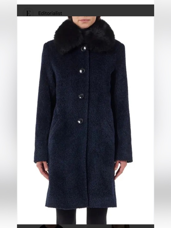 Sofia Cashmere Jackets & Blazers - Sofia Cashmere Women's Navy Faux-Fur Collar Wool-Blend Coat